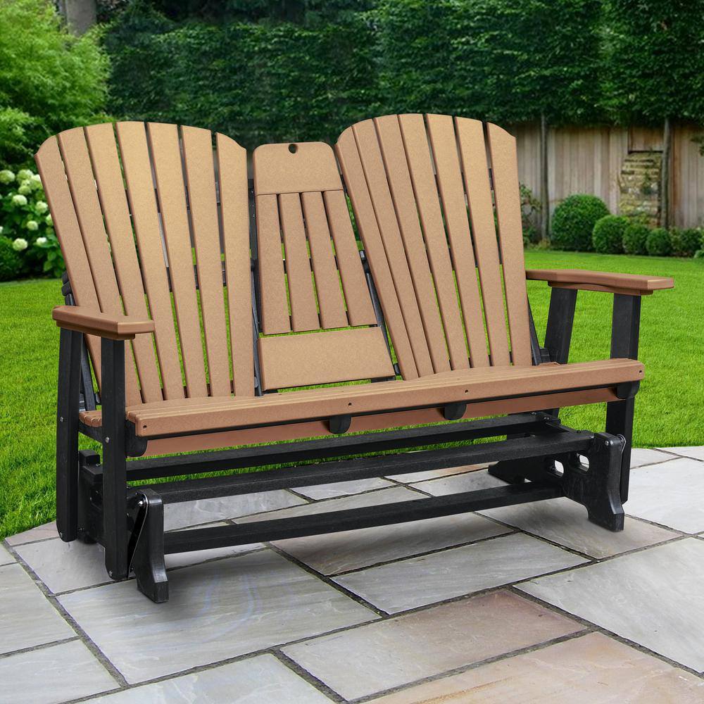 Cedar and Black Dual Seat Adirondack Glider with Drop Down Table