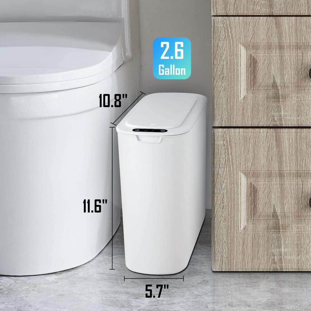 White Plastic Touchless Motion Sensor Bathroom Trash Can, 2.6 Gallon