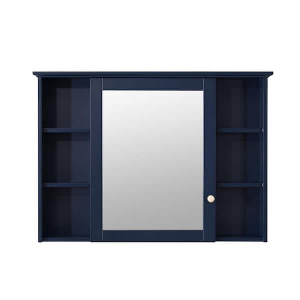 42 in. W x 30 in. H Rectangular Blue Wood Surface Mount Medicine Cabinet with Mirror, 2-Sided Mirror, Blum Soft Close