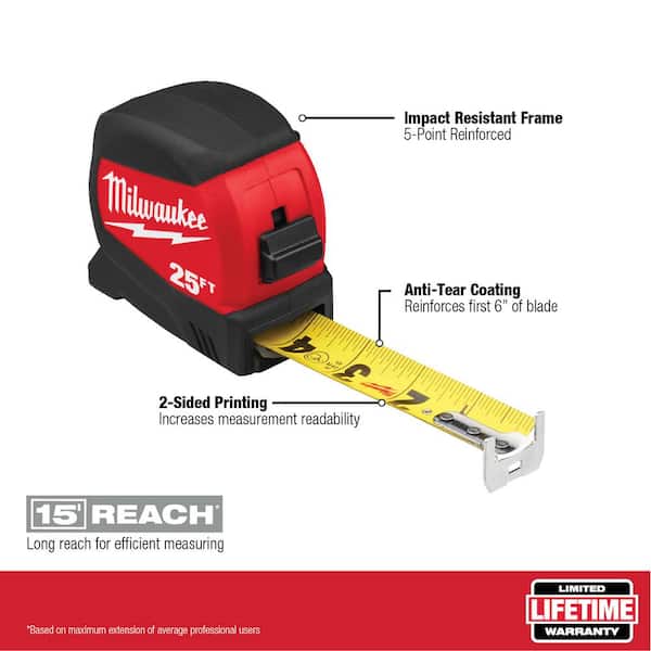 25 ft. x 1.2 in. Compact Wide Blade Tape Measure with 15 ft. Reach (2-Pack)