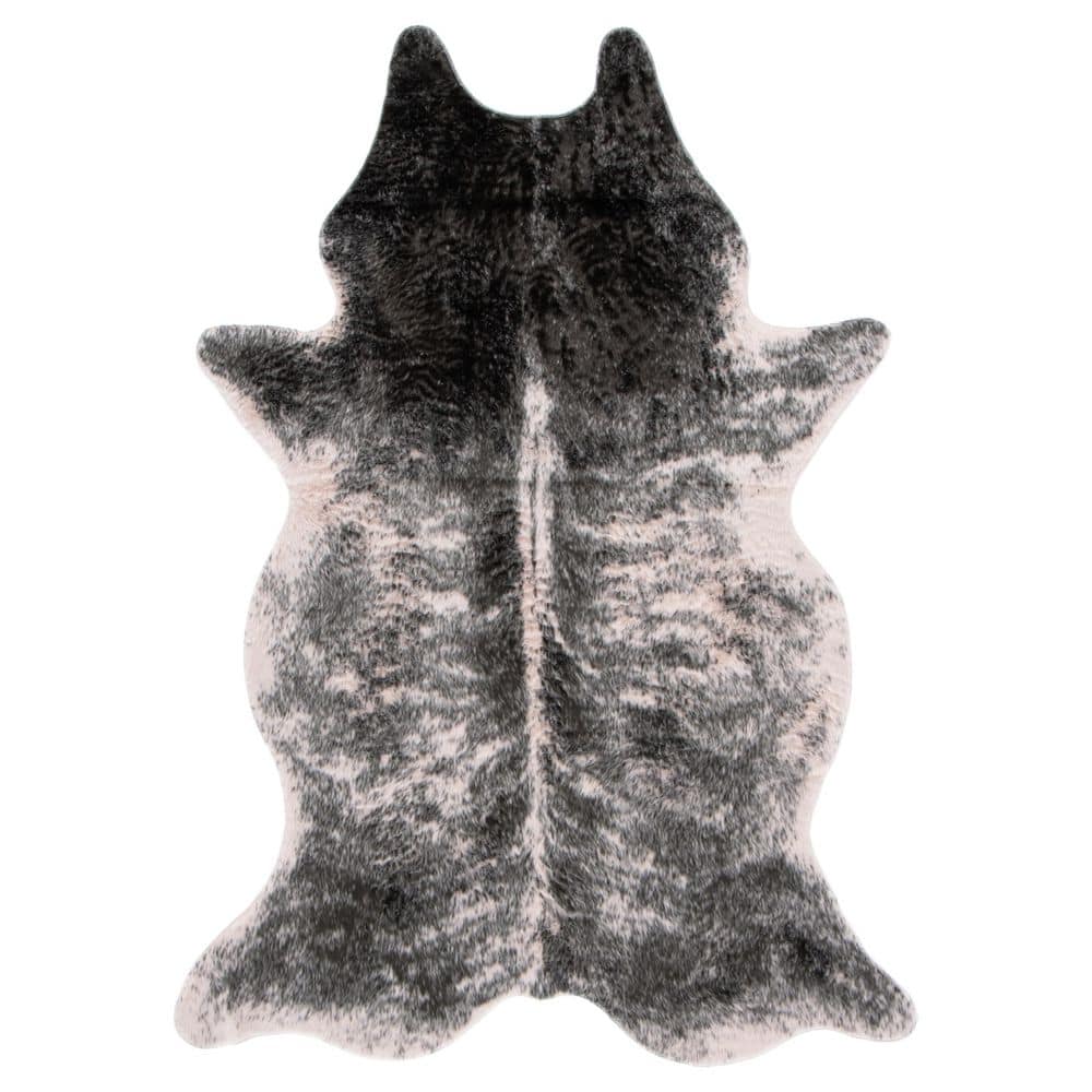 Faux Cow Hide 3 ft. x 5 ft. Beige/Black Flokati Marble Area Rug price history on PriceWatchPro