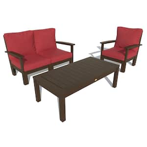 3-Piece Plastic Outdoor Loveseat, Chair and Conversation Table Bespoke Deep Seating with Cushions