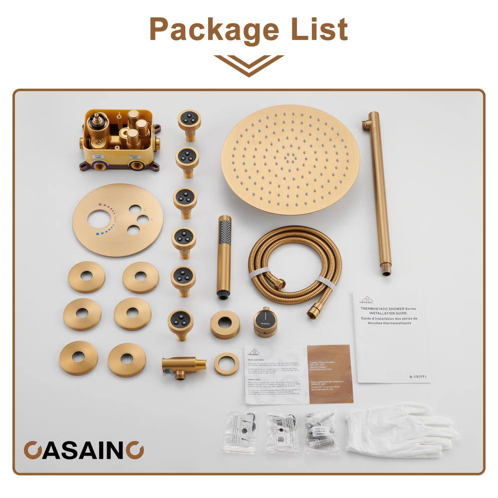Brushed Gold Multi-Head Thermostatic Rain Shower System