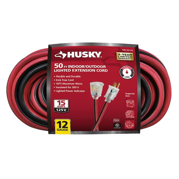 Husky 50 ft. 12/3 Lighted Extension Cord HW12350HBRL - The Home Depot