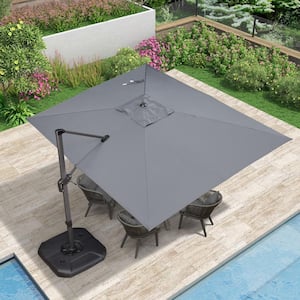 9 ft. x 11.5 ft. Aluminum Outdoor Patio Cantilever Umbrella Offset 360° Rotation Umbrella with Base, Light Gray