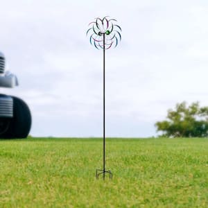 16 in. x 16 in. x 79 in. Decorative Lawn Ornament Tri-Colored Rainbow Windmill