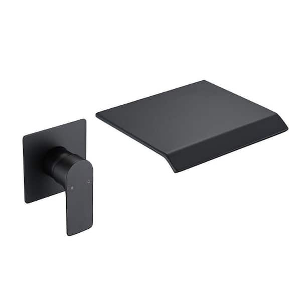 Modern Single-Handle Wall Mount Waterfall Bathroom Faucet in Matte Black