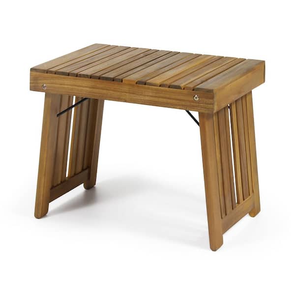 Unbranded Slat Design Outdoor Acacia Wood Folding Side Table for Porch, Balcony, Deck, Patio, Backyard, Teak Finish