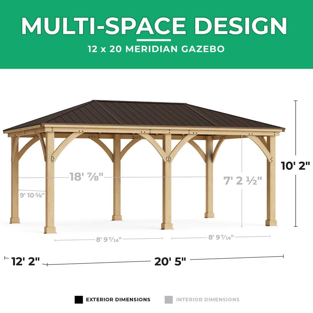 Meridian 12' x 20' Cedar Patio Gazebo with Brown Aluminum Roof