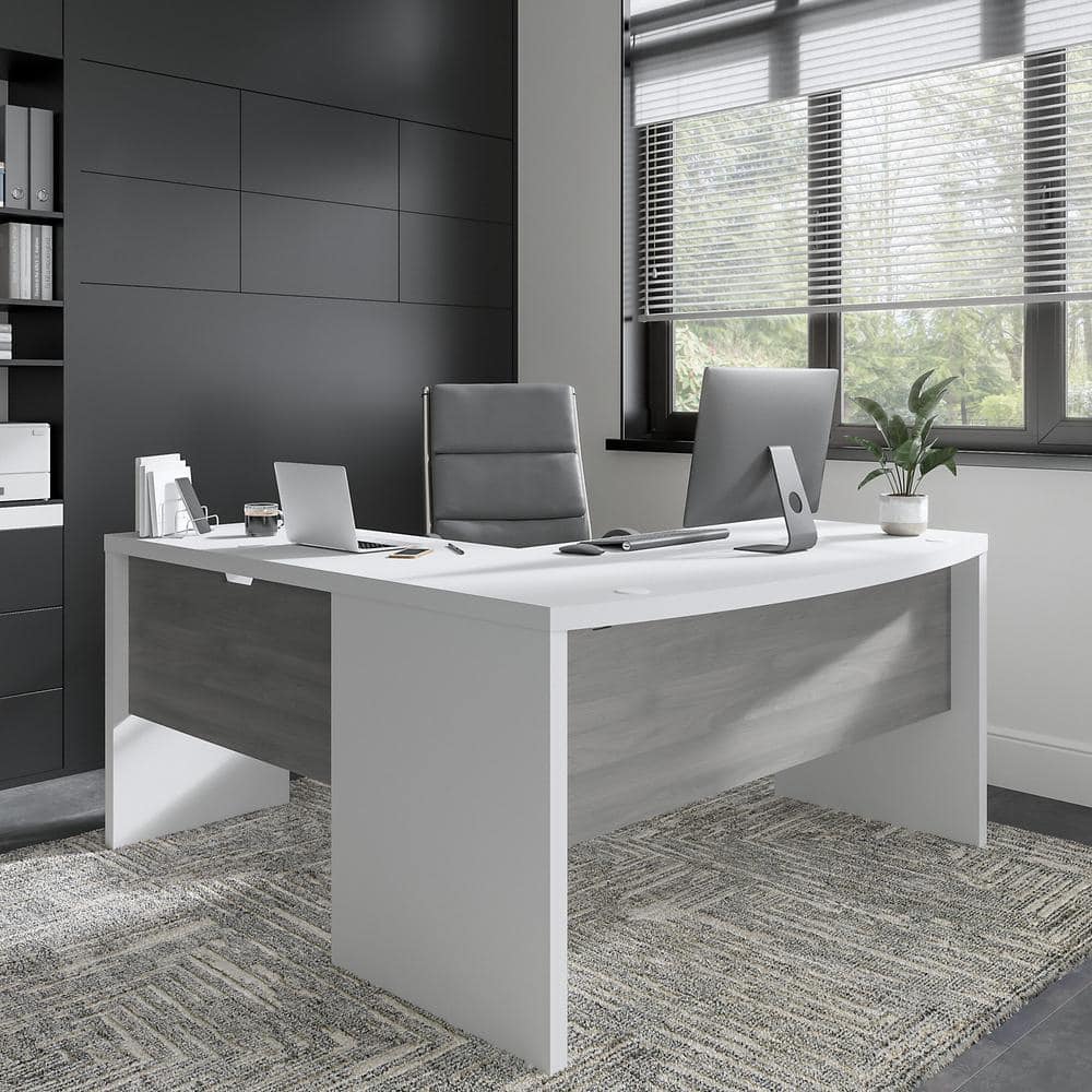 Gray Sand L-Shaped Corner Computer Desk with Wood Finish