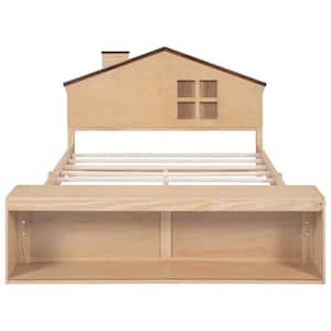 Brown Wood Frame Full Size Platform Bed with LED Lights and Storage