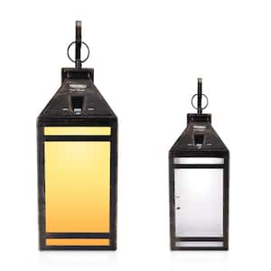Metallic Black Solar LED Outdoor Portable Hanging Coach Light Sconce with Hanger - Amber or White Light (Frost Panel)