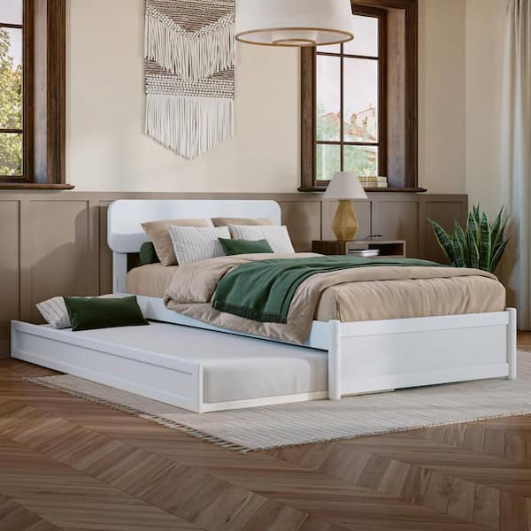 AFI Capri White Solid Wood Frame Twin XL Platform Bed with Panel Footboard and Twin XL Trundle