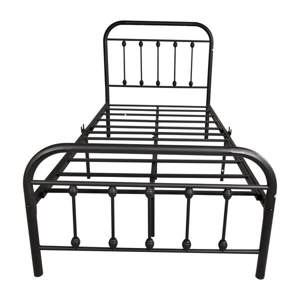 Westsky Victorian Vintage Black Metal Bed Frame 39.2 in. Twin Size Platform Bed With Headboard Footboard Heavy Duty Steel Slats 634E BK
