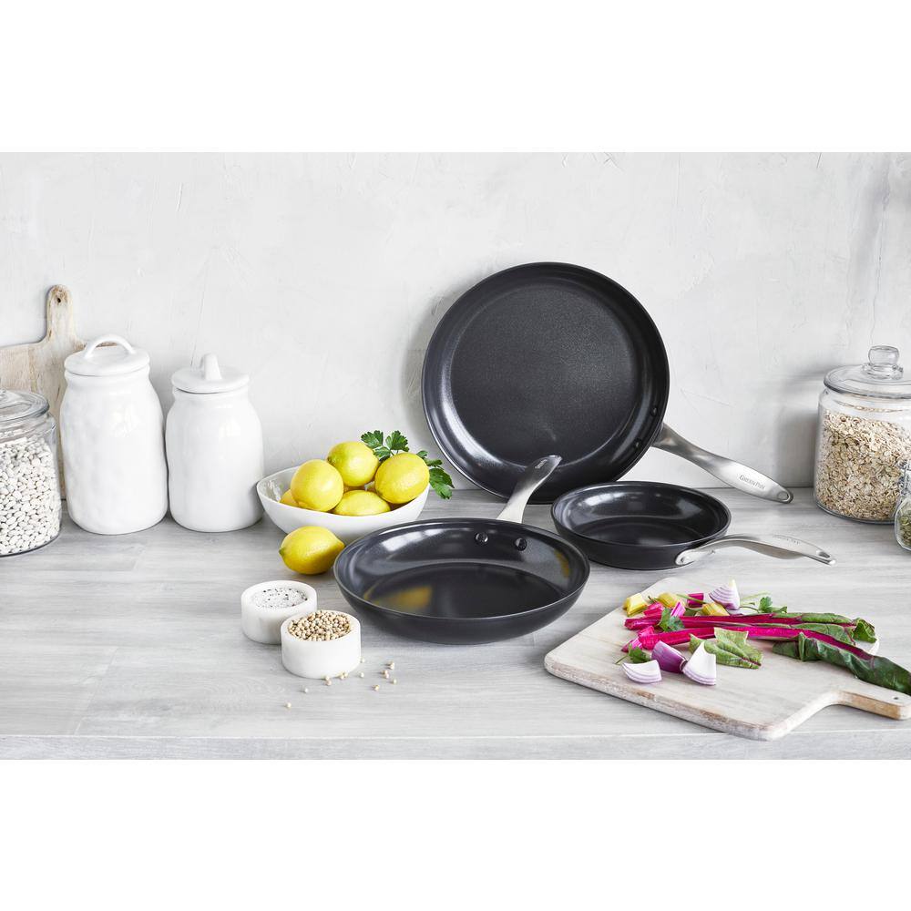 Black Ceramic Nonstick Aluminum Frypan Set with Stainless Steel Handles