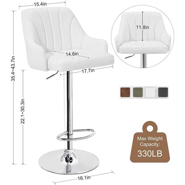 Swivel Adjustable Bar Stools with Back for Kitchen Counter Padded Counter Height Faux Leather Chairs, White, Set of 2