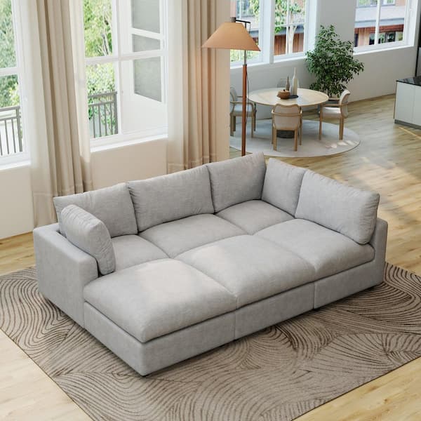Convertible Cloud Couch, 134 in. Square Arm Chenille U-Shaped Sofa with Ottoman, Washable Cover for Living Room in. Gray