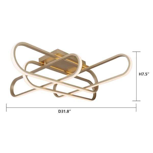 JC TOPA 31 in. 40-Watt Flush Mount Gold Modern LED Dimmable Ceiling Light Fixture