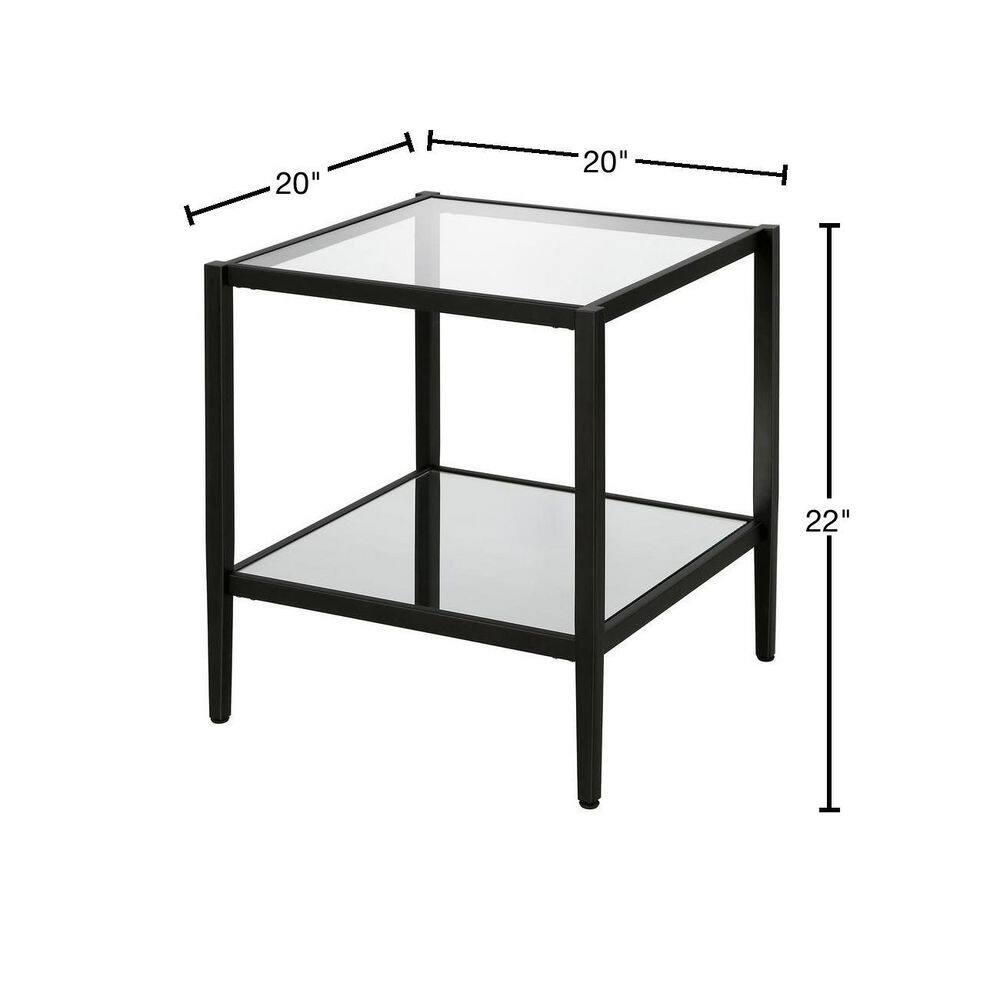 Hollywood Glam 20" Blackened Bronze Square Side Table with Mirrored Shelf