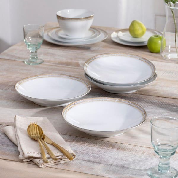 Noritake Raylan 9.25 in., 26 oz. (Gold) Porcelain Pasta Bowls, Set of 4
