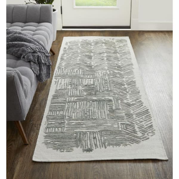 2 ft. x 8 ft. Blue, Ivory Abstract Runner Rug