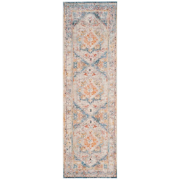 Vintage Persian 2 ft. x 10 ft. Blue/Multi Distressed Border Runner Rug
