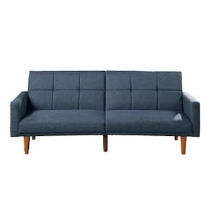 79.53 in Flared Arms Fabric Rectangle Tufted Back Sofa in Blue