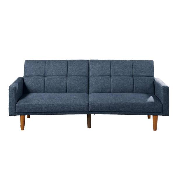 Benjara 79.53 in Flared Arms Fabric Rectangle Tufted Back Sofa in Blue