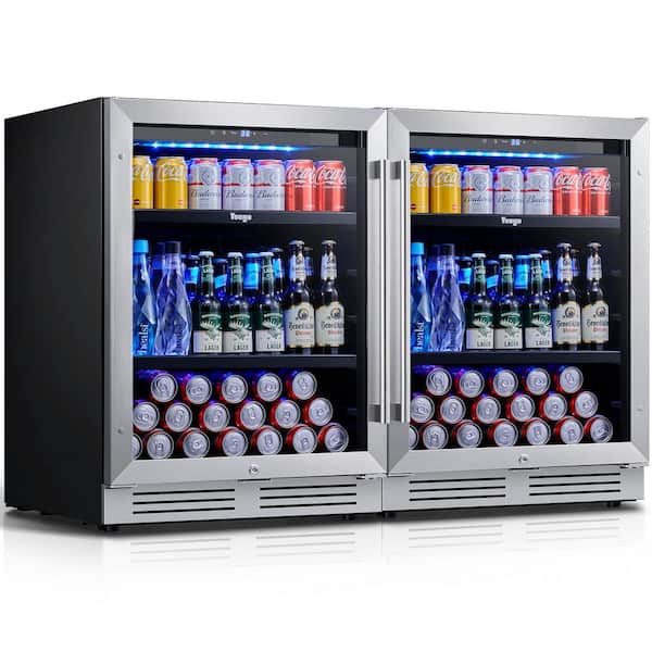 Yeego 48 in. Dual Zone 280-Cans Beverage Cooler in Black Side-by-Side Refrigerator Built-In or Freestanding with Safety Lock