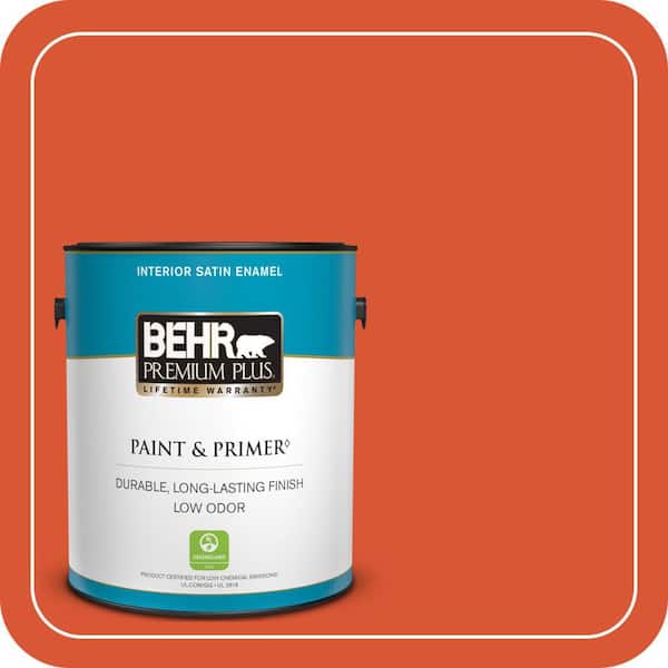 BEHR PREMIUM PLUS 1 gal. #P190-7 Inferno Satin Enamel Low Odor Interior Paint & Primer