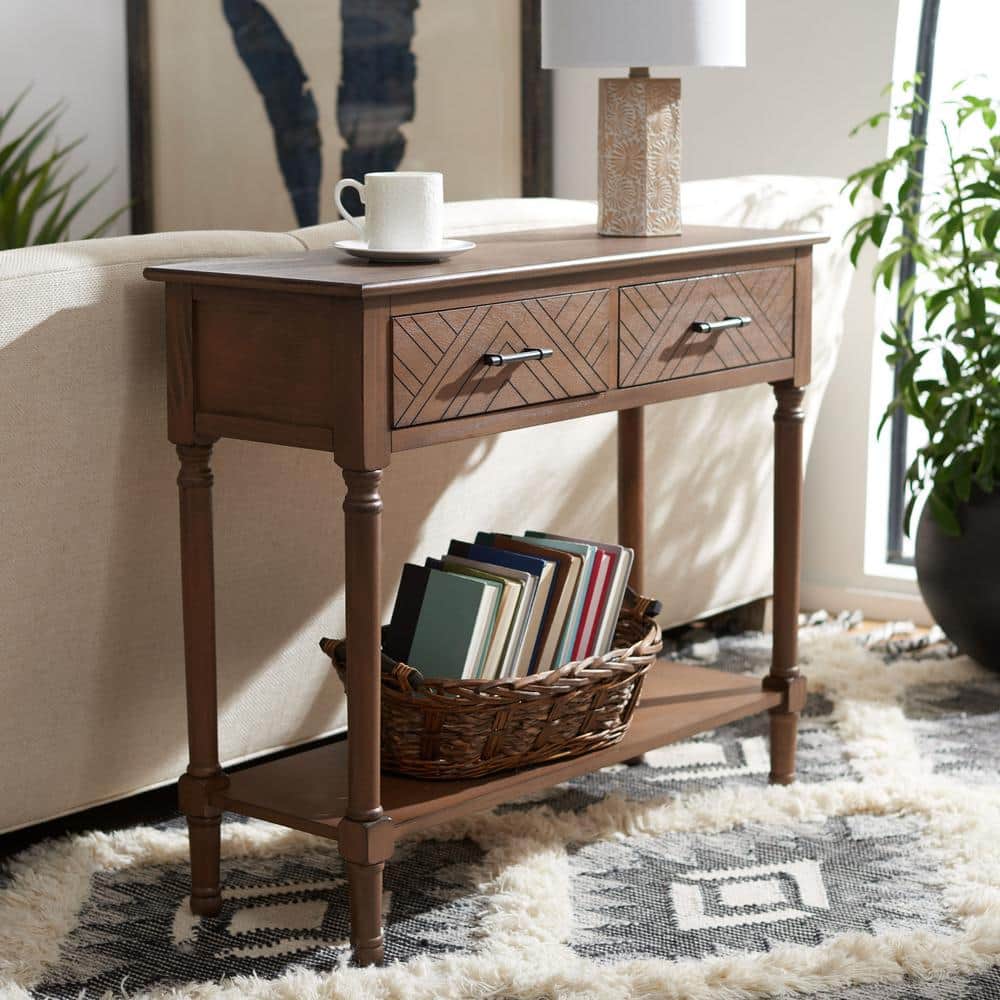SAFAVIEH Peyton 2-Drawer Brown Wood Console Table CNS5704C - The Home Depot