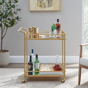 Gold Metal Bar Cart with Mirrored Glass Shelves (29 in. W)