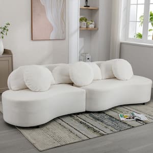 103.9 in. Wide Armless Lamb Velvet Modern Curved Living Room Sofa Upholstered Couch for Home or Office in Beige