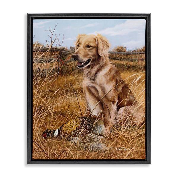 Stupell Industries Hunting Dog and Pheasant by Kevin Daniel Black Floater Frame Animal Graphic Art Print 31 in. x 25 in.