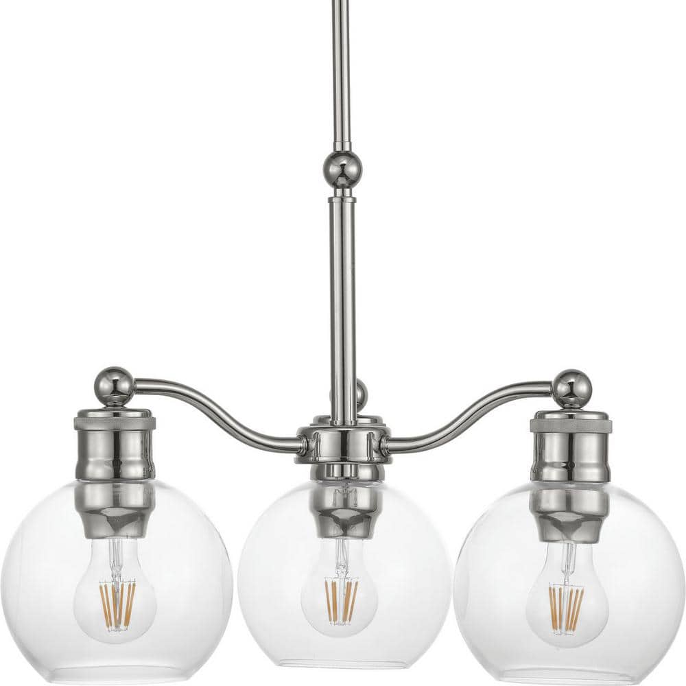 Polished Nickel Three-Light Chandelier with Clear Glass Shades