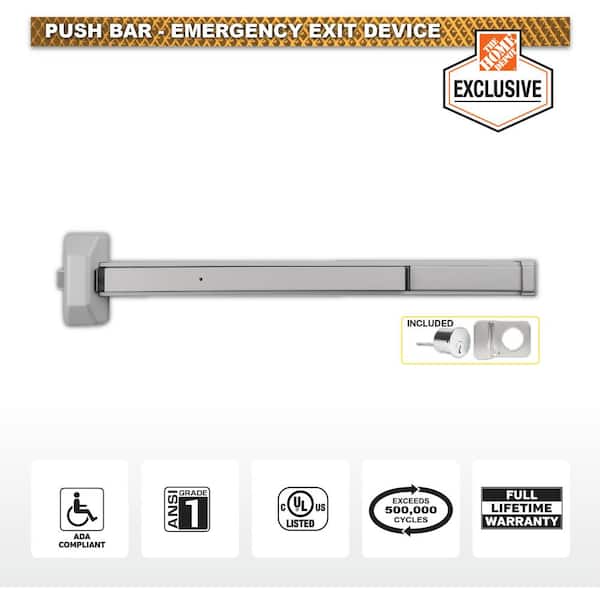 Universal Hardware Commercial Rim/Panic Exit Device with 6-Pin SC4 Cylinder and Pull Trim - ANSI Grade 1, UL 305, ADA, Aluminum Finish