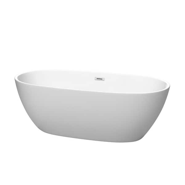Wyndham Collection Juno 67 in. Acrylic Flatbottom Bathtub in Matte White with Polished Chrome Trim