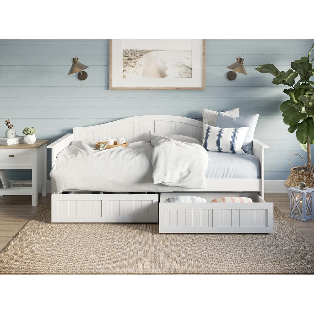 Nantucket White Twin Wood Daybed with Storage Drawers