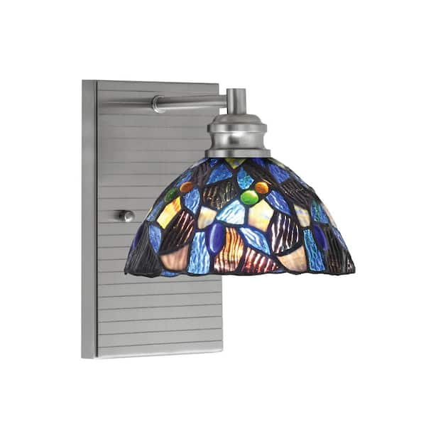 Unbranded Albany 1-Light Brushed Nickel 7 in. Wall Sconce with Blue Mosaic Art Glass Shade