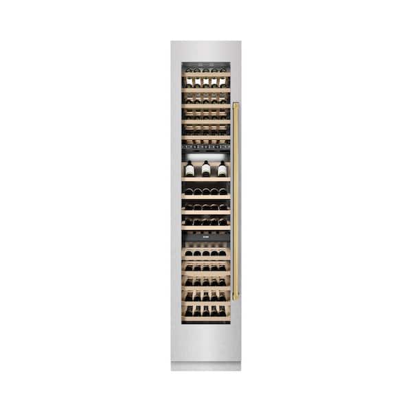 Autograph Edition 18 in. Satin Triple Zone 68 Bottle Left Hinge Column Wine Cooler with Polished Gold Accents