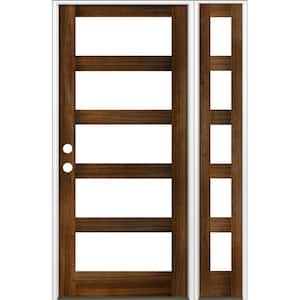 56 in. x 96 in. Modern Hemlock Right-Hand/Inswing Clear Glass Provincial Stain Wood Prehung Front Door with Sidelite