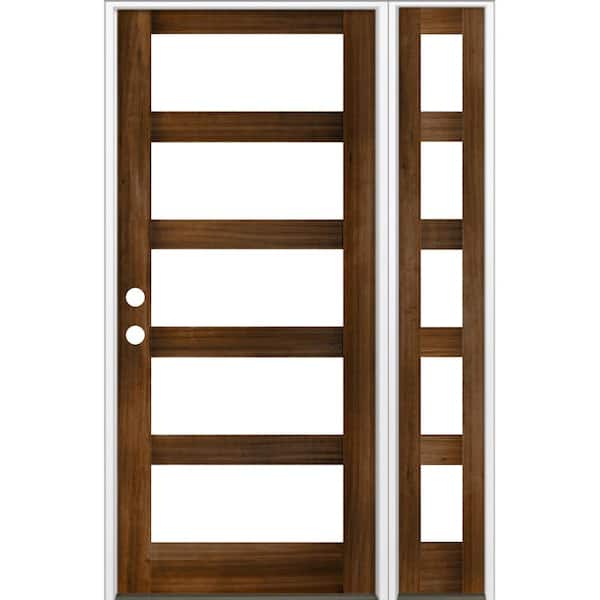 Krosswood Doors 56 in. x 96 in. Modern Hemlock Right-Hand/Inswing Clear Glass Provincial Stain Wood Prehung Front Door with Sidelite