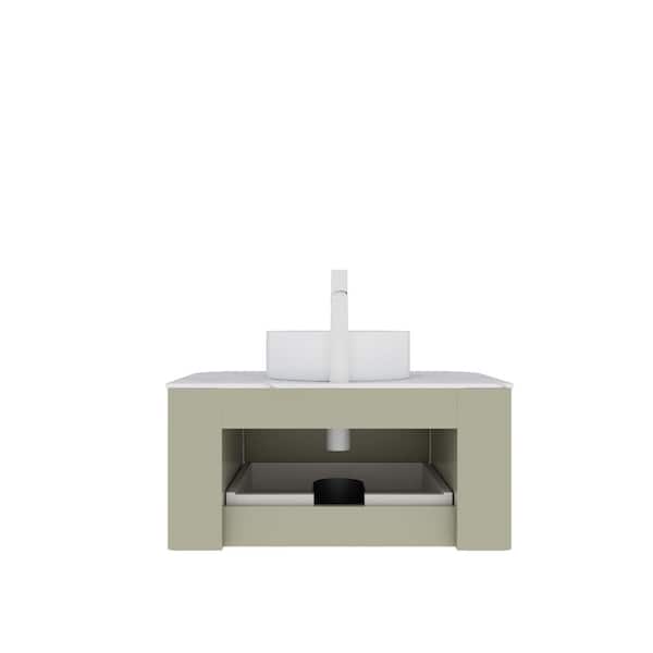 30 in. Floating Avocado Green Bath Vanity with White Ceramic Top and White Ceramic Basin