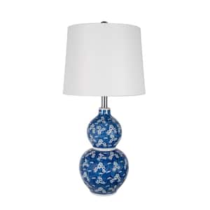 25.7 in. Blue/White Table Lamp with White Linen Shade
