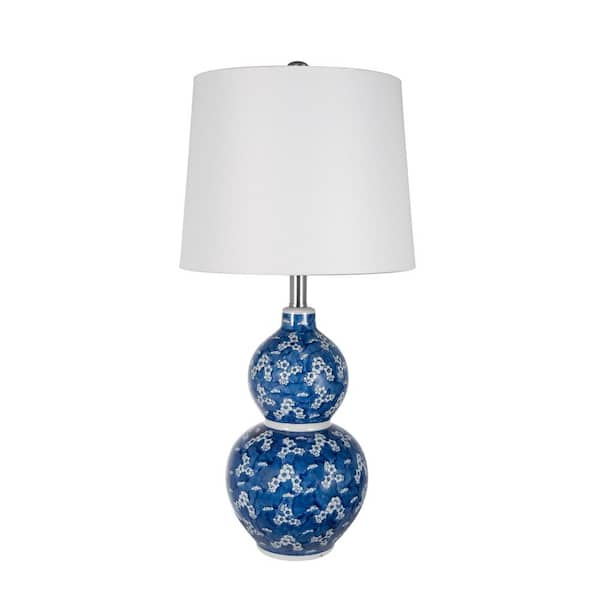 A & B Home 25.7 in. Blue/White Table Lamp with White Linen Shade