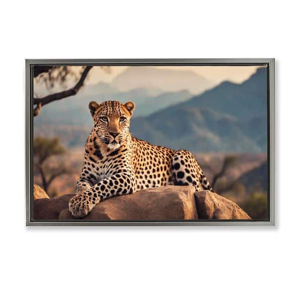 Stupell Industries Intense Watching Cheetah by Noah Bay Gray Floater Frame Animal Graphic Art Print 17 in. x 25 in.