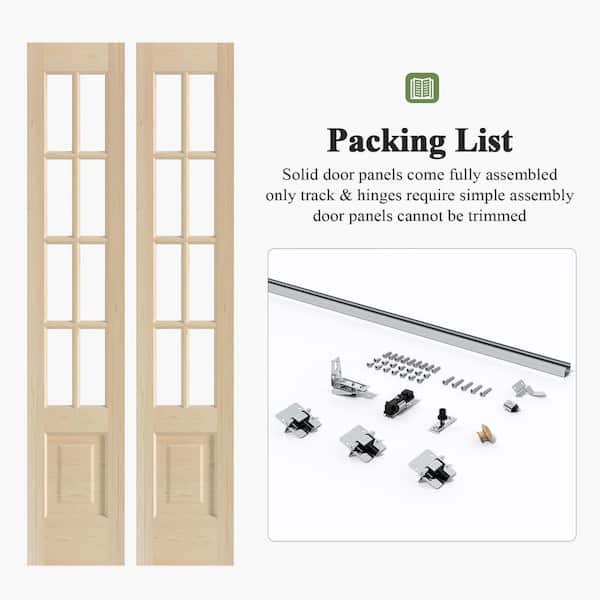 30 in. x 80 in. 3/4 Lite Preassembled Clear Glass Solid Core Wood Spruce Bi-Fold French Door with Hardware