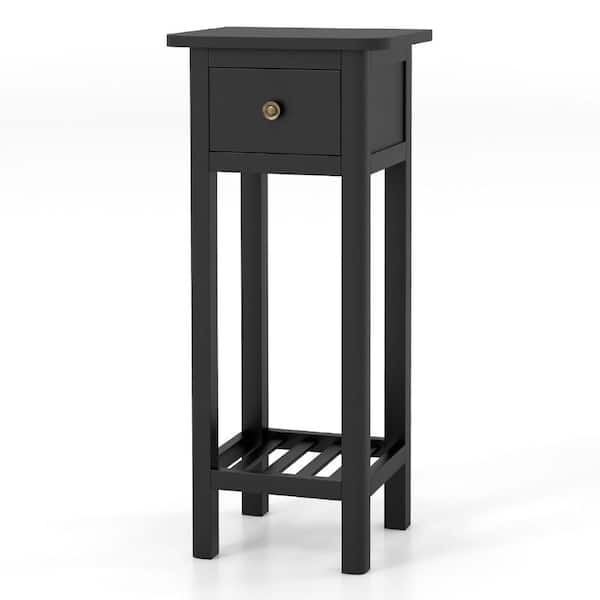 2-Tier Slim Bedside Table, Drawer and Shelf, Narrow Nightstand for Bedroom