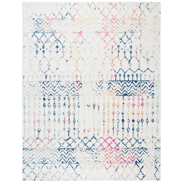 SAFAVIEH Tulum Ivory/Blue 8 ft. x 10 ft. Tribal Chevron Diamond Area Rug
