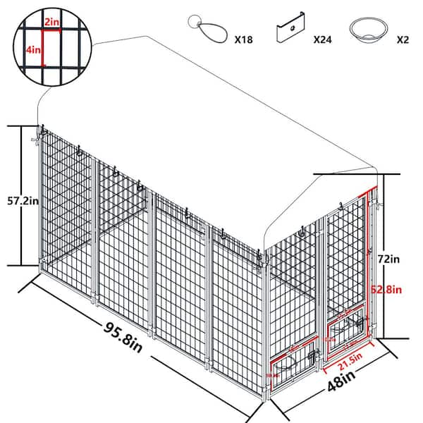 4 ft. x 8 ft. Outdoor Dog Cage Fence with Cover and Rotating Feeding Door